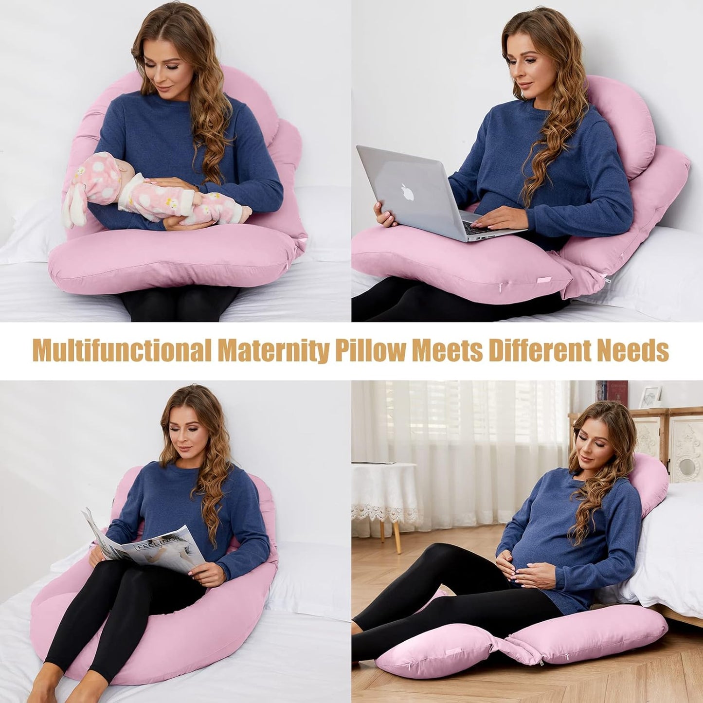Sleep Better during Pregnancy Maternity Pillow - G-Shaped Support for Neck, Back, Belly, HIPS, and Legs - Removable Washable Cover - 5 Colors Available