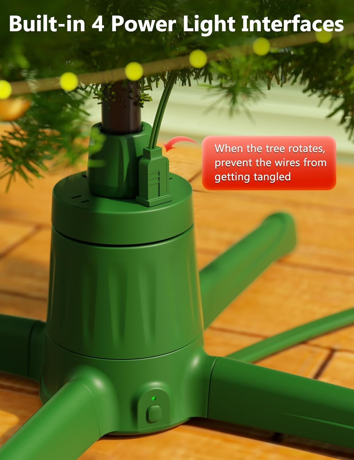360-Dgree Rotating Christmas Tree Stand for up to 9Ft & 120Lb Artificial Trees, 4 Built-In Power Outlets Base with Remote Control, Sturdy Revolving Holder for 7.5Ft Xmas Tree