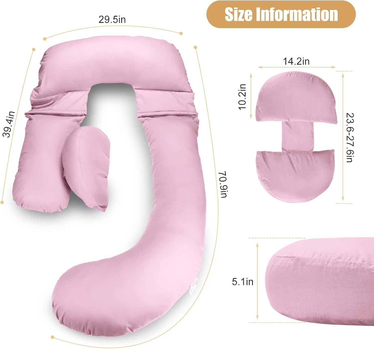 Sleep Better during Pregnancy Maternity Pillow - G-Shaped Support for Neck, Back, Belly, HIPS, and Legs - Removable Washable Cover - 5 Colors Available