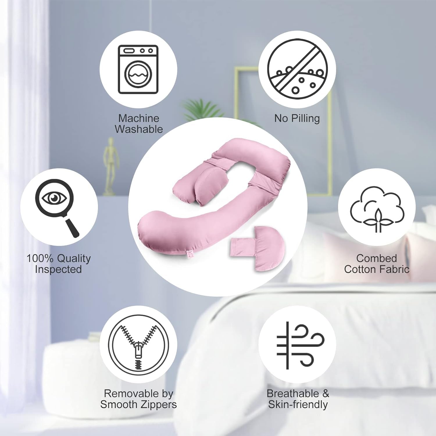 Sleep Better during Pregnancy Maternity Pillow - G-Shaped Support for Neck, Back, Belly, HIPS, and Legs - Removable Washable Cover - 5 Colors Available