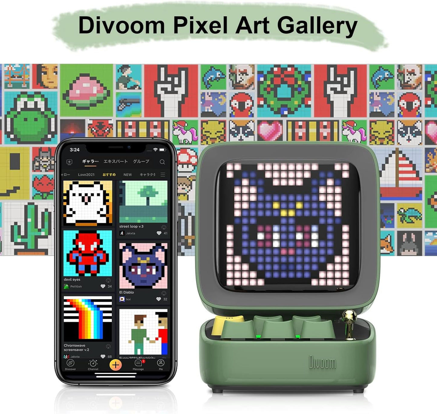 Ditoo Pro Programmable Pixel Art Led-Bluetooth-Speaker Showing-Clock Emoji DIY Design for Home Wedding Party Decoration with Wireless App Control (Green)