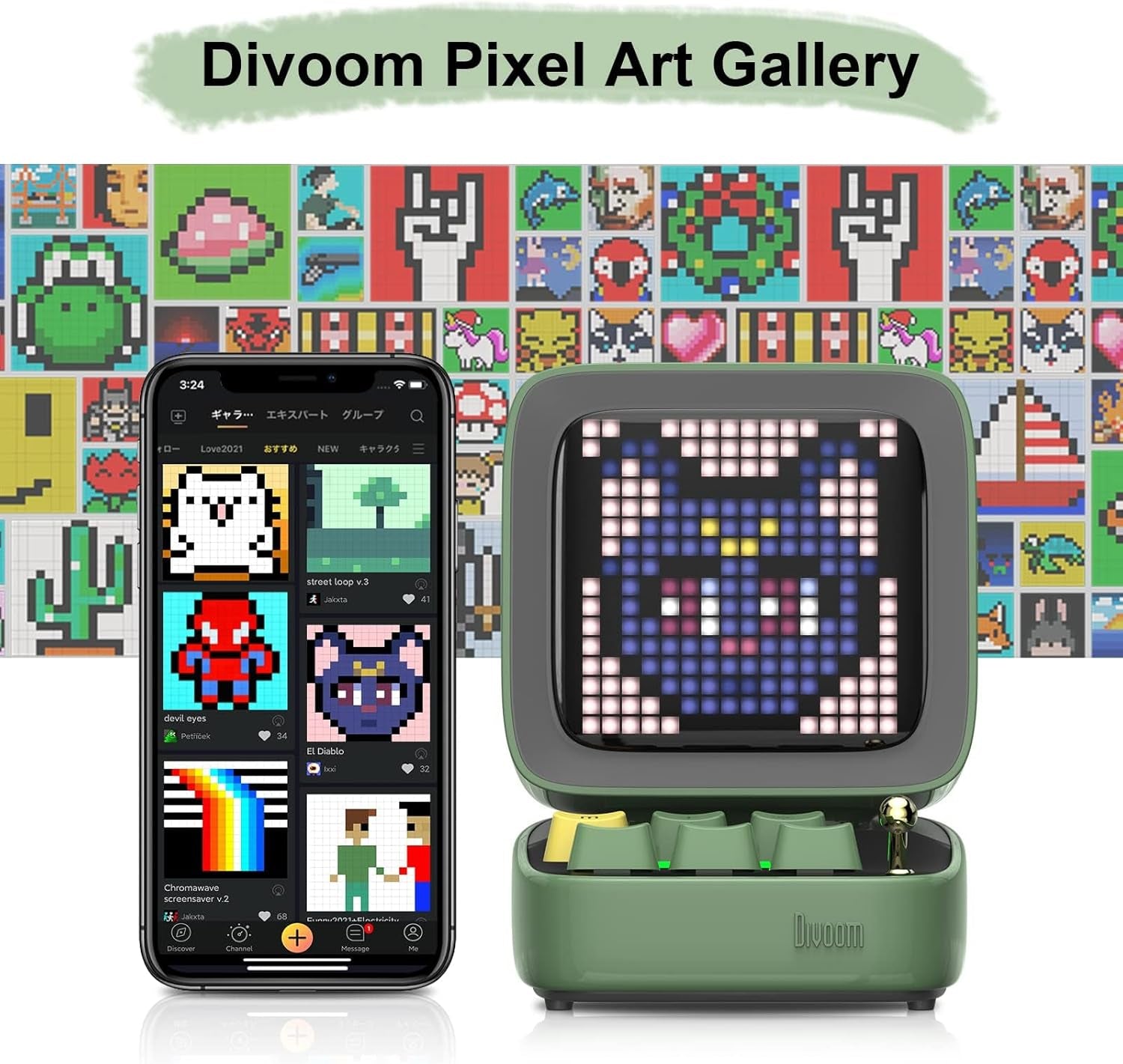 Ditoo Pro Programmable Pixel Art Led-Bluetooth-Speaker Showing-Clock Emoji DIY Design for Home Wedding Party Decoration with Wireless App Control (Green)