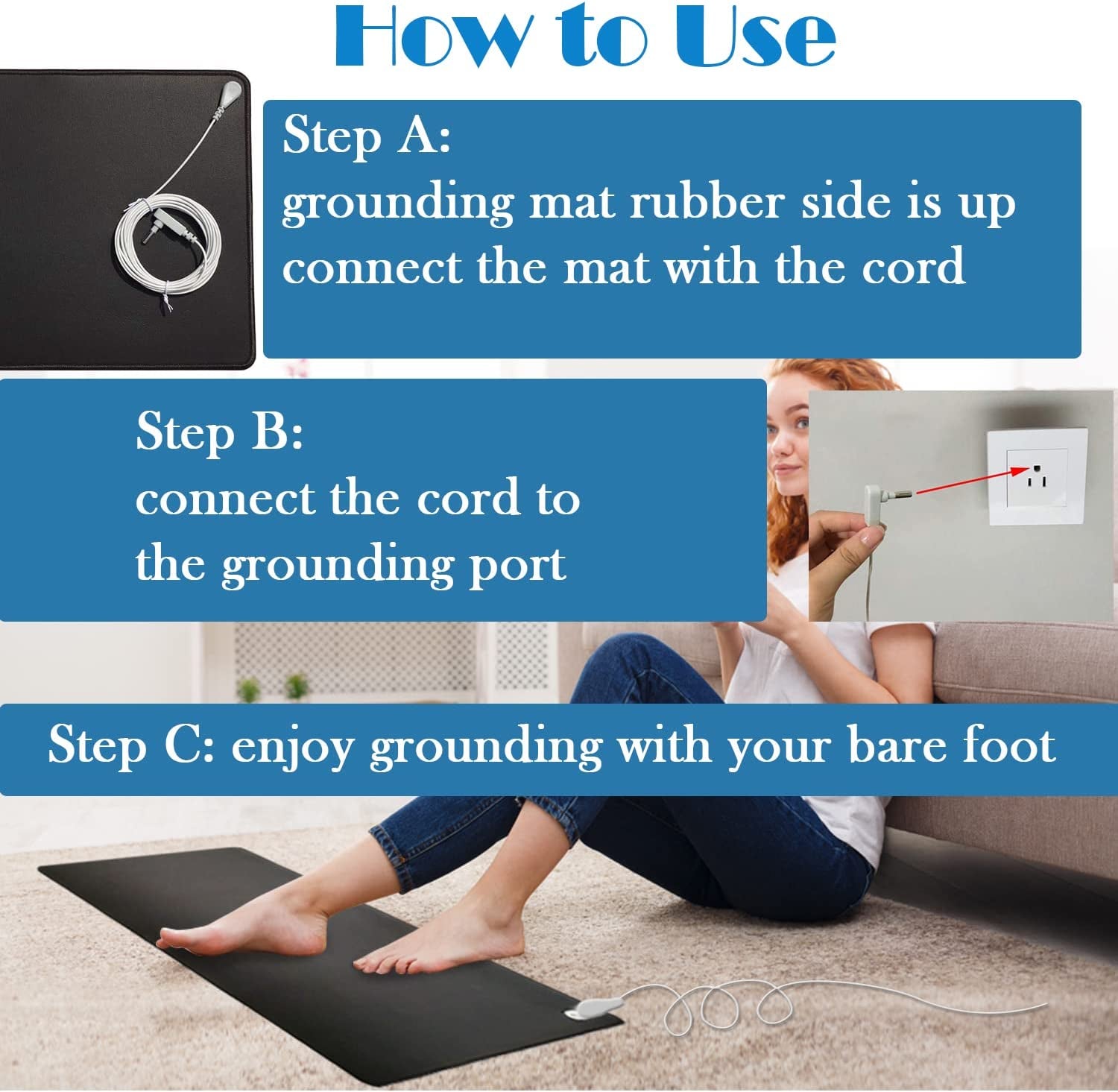 Grounding Mat, Universal Grounding Pad for Computer, Foot and Bed, Grounded Foot