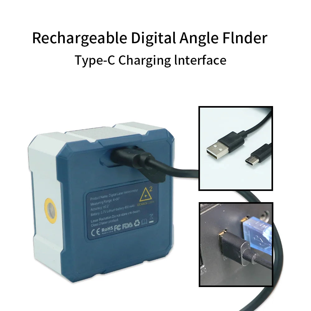 Digital Angle Finder Protractor, 2 in 1 Digital Level Angle Gauge Chargeable Digital Inclinometer Angle Measuring Tool