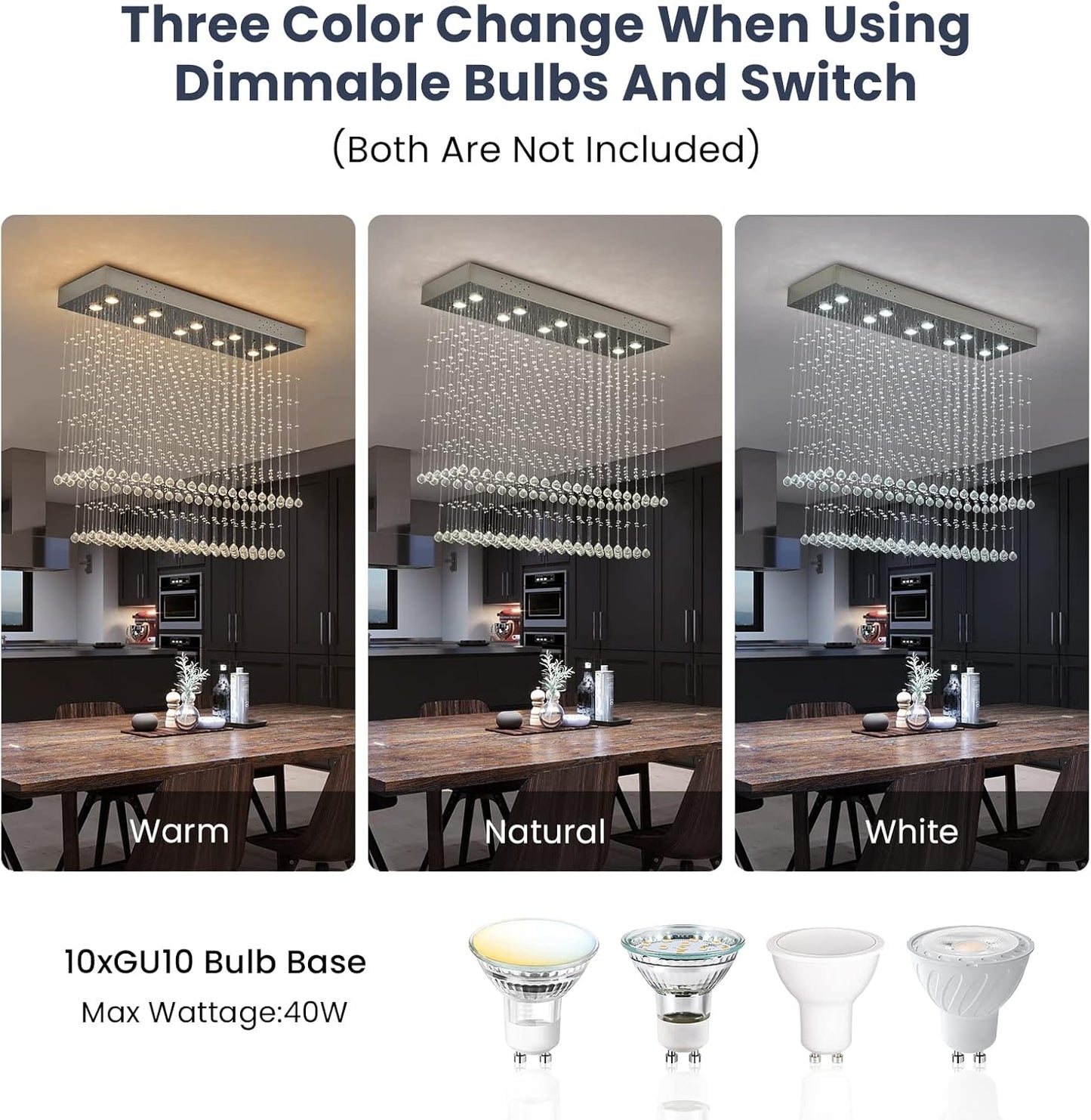 Raindrop Crystal Chandelier Modern Rectangular Raindrop Ceiling Lighting Fixture 10 Lights Rectangle Foyer Crystal Chandeliers Pendant LED Light for Dining Room L40 X W 12" X H 35.5"