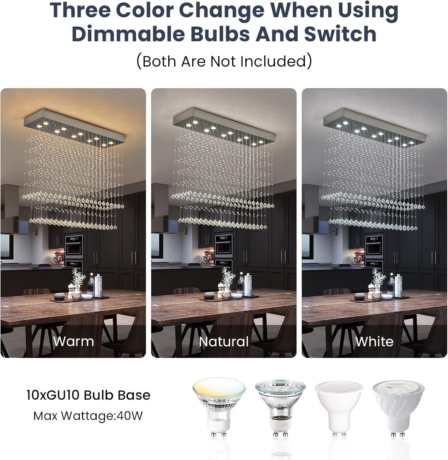 Raindrop Crystal Chandelier Modern Rectangular Raindrop Ceiling Lighting Fixture 10 Lights Rectangle Foyer Crystal Chandeliers Pendant LED Light for Dining Room L40 X W 12" X H 35.5"