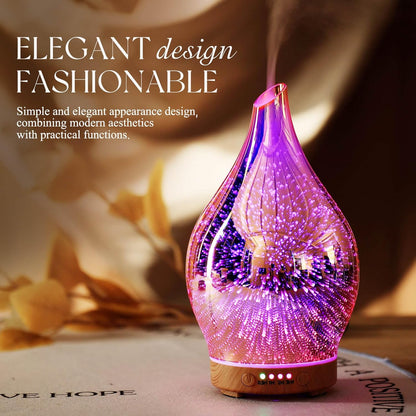 Essential Oil Diffuser 3D Firework Glass Aromatherapy Ultrasonic Humidifier Rose Gold, Auto Shut-Off, Timer Setting, BPA Free, Aroma Decoration for Home, Office, Gym, Spa, Premium Gift 150Ml