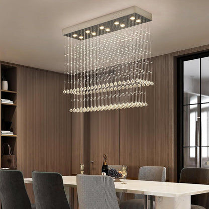 Raindrop Crystal Chandelier Modern Rectangular Raindrop Ceiling Lighting Fixture 10 Lights Rectangle Foyer Crystal Chandeliers Pendant LED Light for Dining Room L40 X W 12" X H 35.5"
